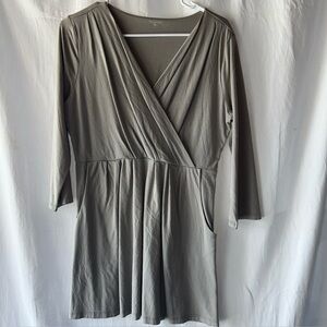 Garnet Hill Surplice Wrap Mini Dress/tunic Top 3/4 Sleeve Gray  Large